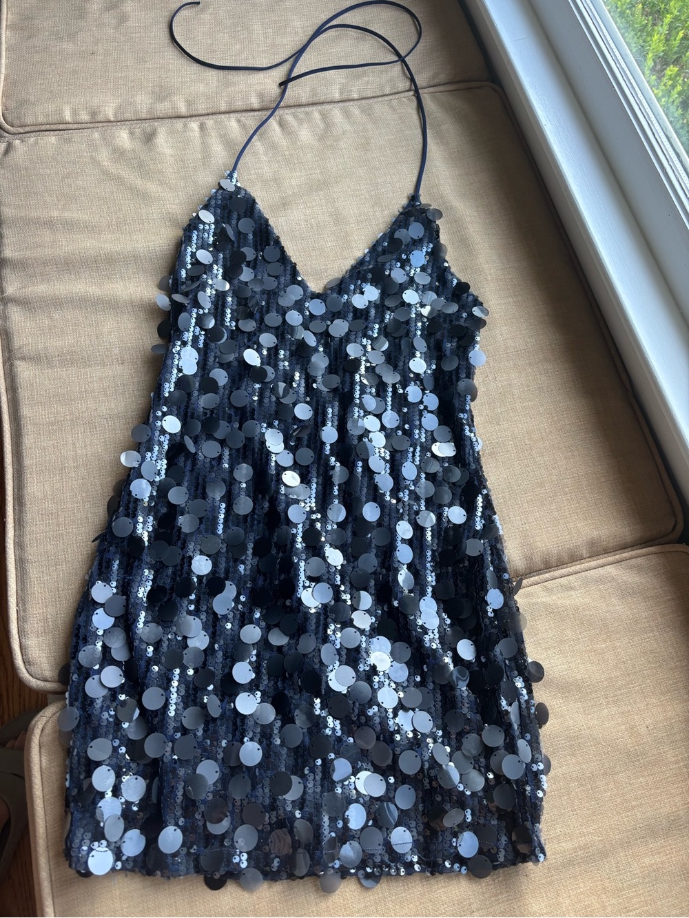 Edickted size S Navy Sequin Slip Dress with Circle Sequins